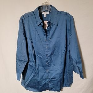 NEW Blue Sateen Curvy Top Womens 14/16W -1X Hook/Eye Closure Office Siren Modern